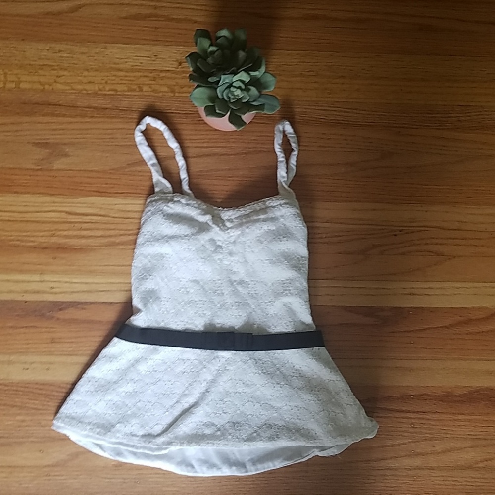 Aerie Peplum Tank w/Black Ribbon waist